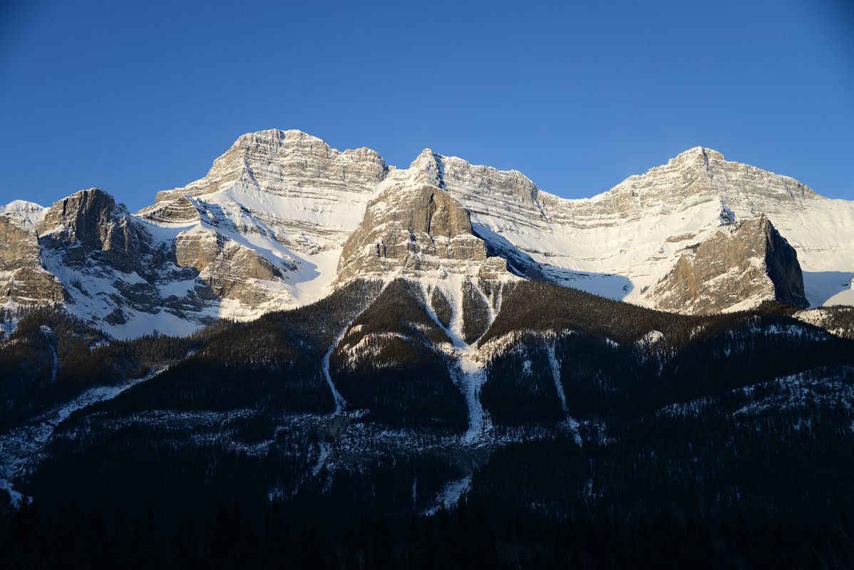 20A Mount Rundle Main Summit Just After Sunrise From Trans Canada Highway After Canmore On The Way To Banff In Winter